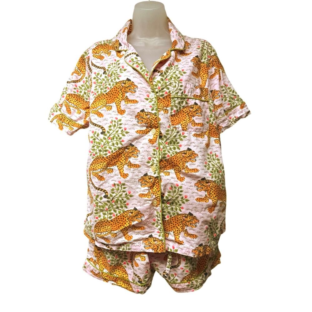Printfresh Bagheera Pajama Set Women Medium Pink Leopard 100% Cotton Short PJs